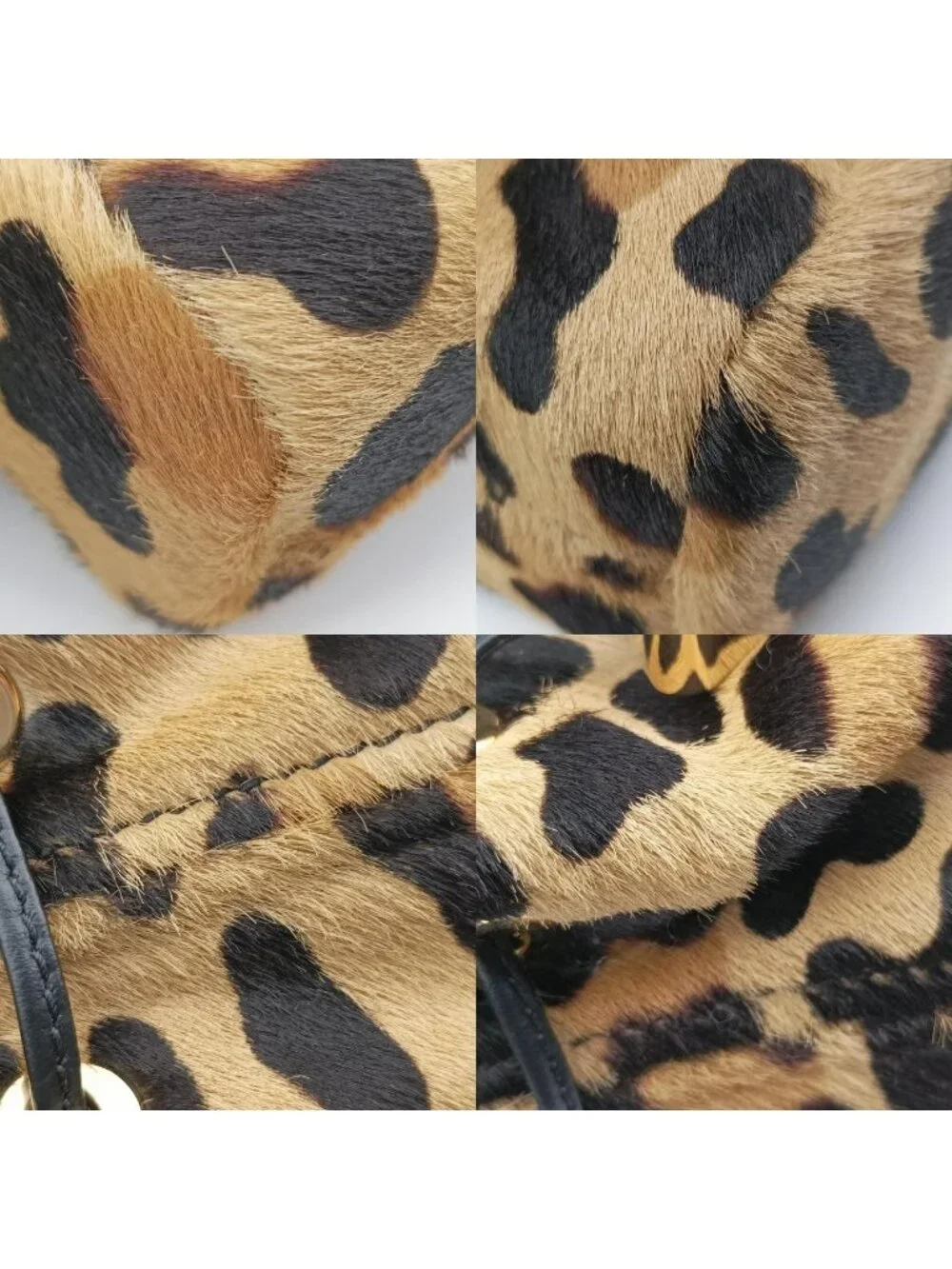 Prada Leopard Pattern Mini Pouch Beige Black Light Brown Calf Hair Leather 42
